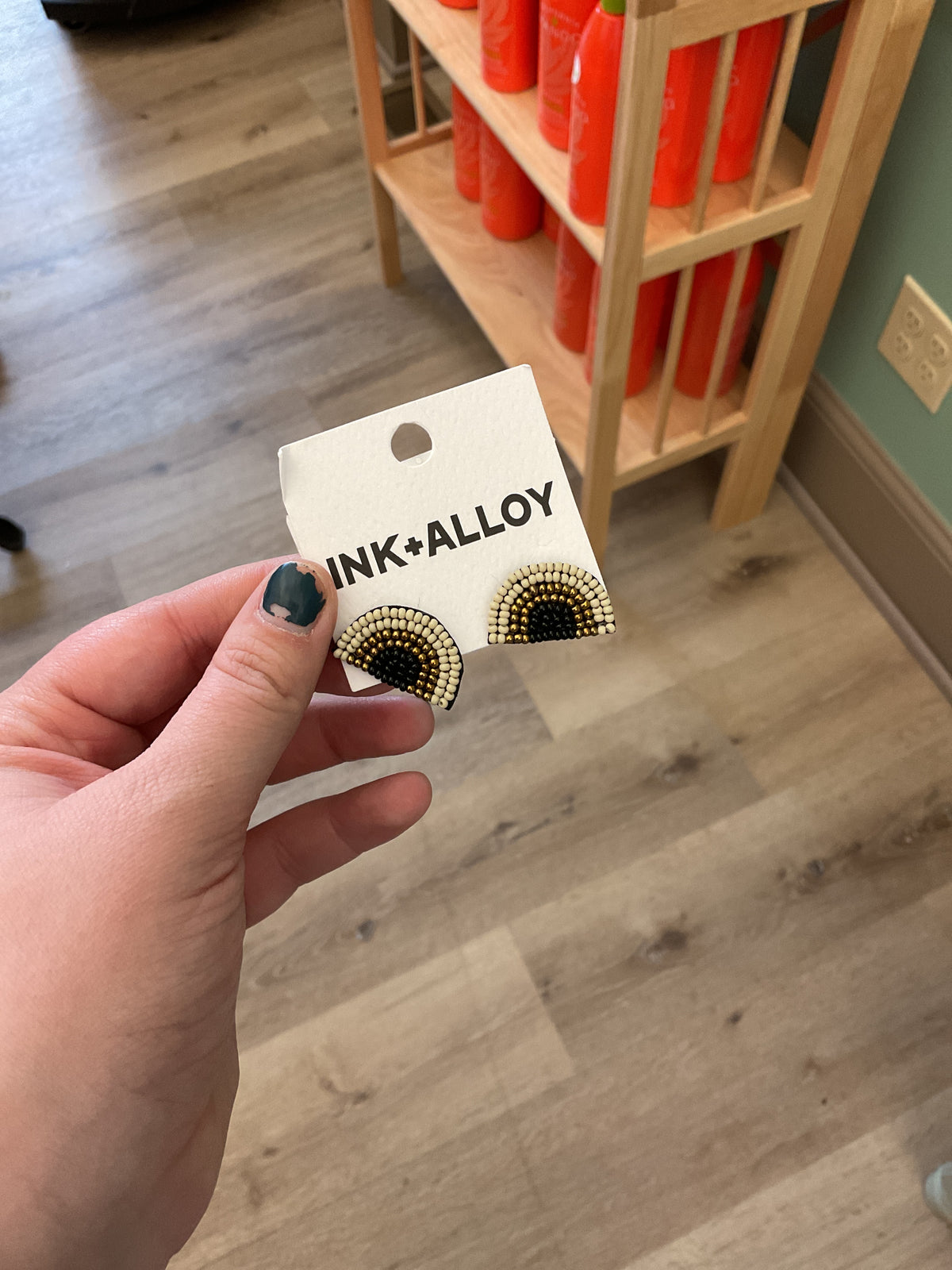 Ink + Alloy Earrings: Kara Half Circles Beaded Earrings Black & Gold