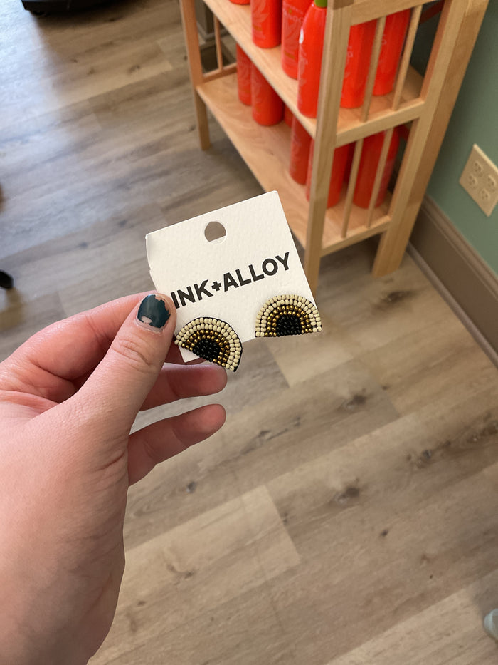 Ink + Alloy Earrings: Kara Half Circles Beaded Earrings Black & Gold