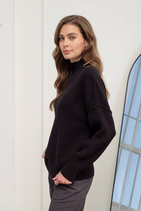 Black Mock Neck Exposed Seam Sweater | SeaJay’s Boutique
