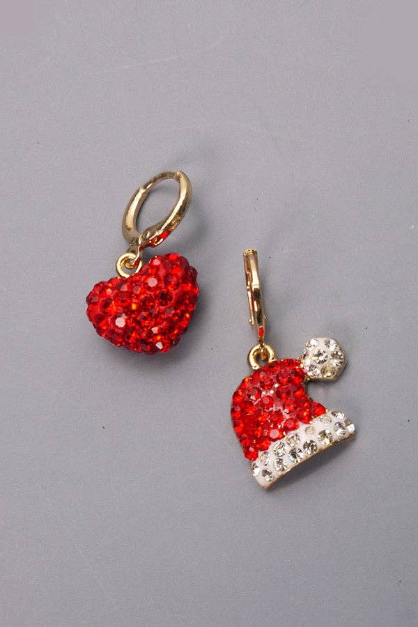 Rhinestone Holiday Mini Hoop Earrings — Santa Hat or Heart | SeaJay’s Boutique