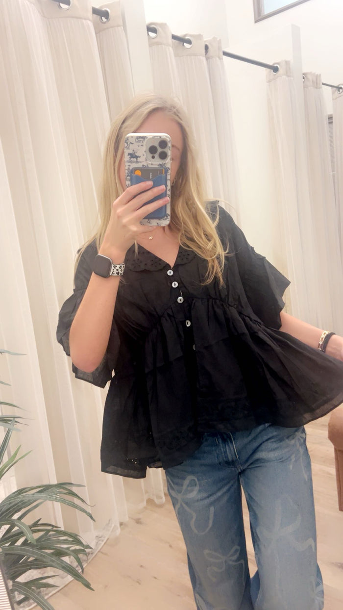 Embo Airy Collar Blouse - Black