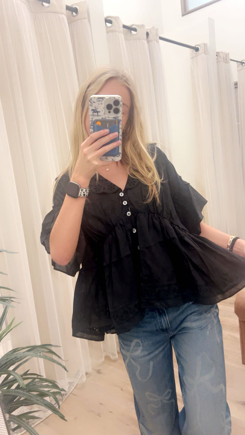 Embo Airy Collar Blouse - Black
