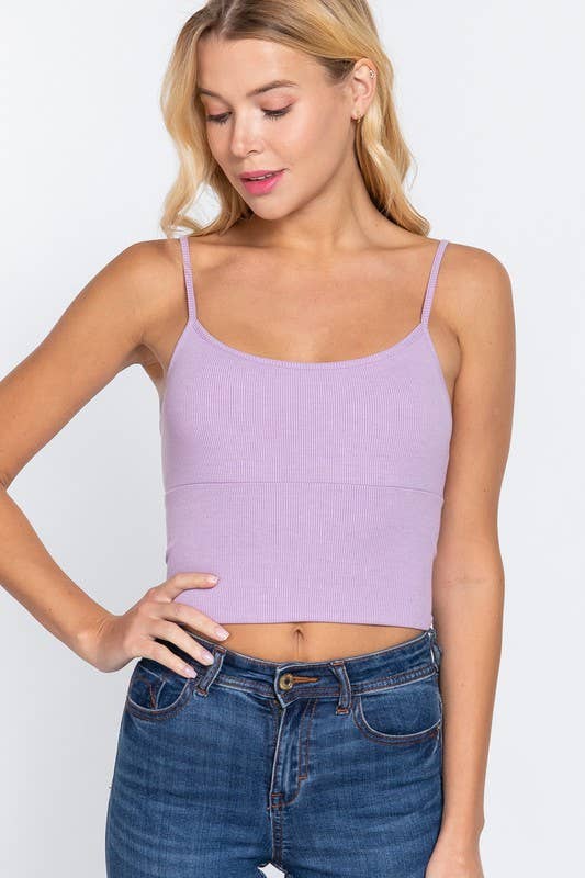 With Bra Cup Crop Rib Knit Cami Top for Stylish Comfort