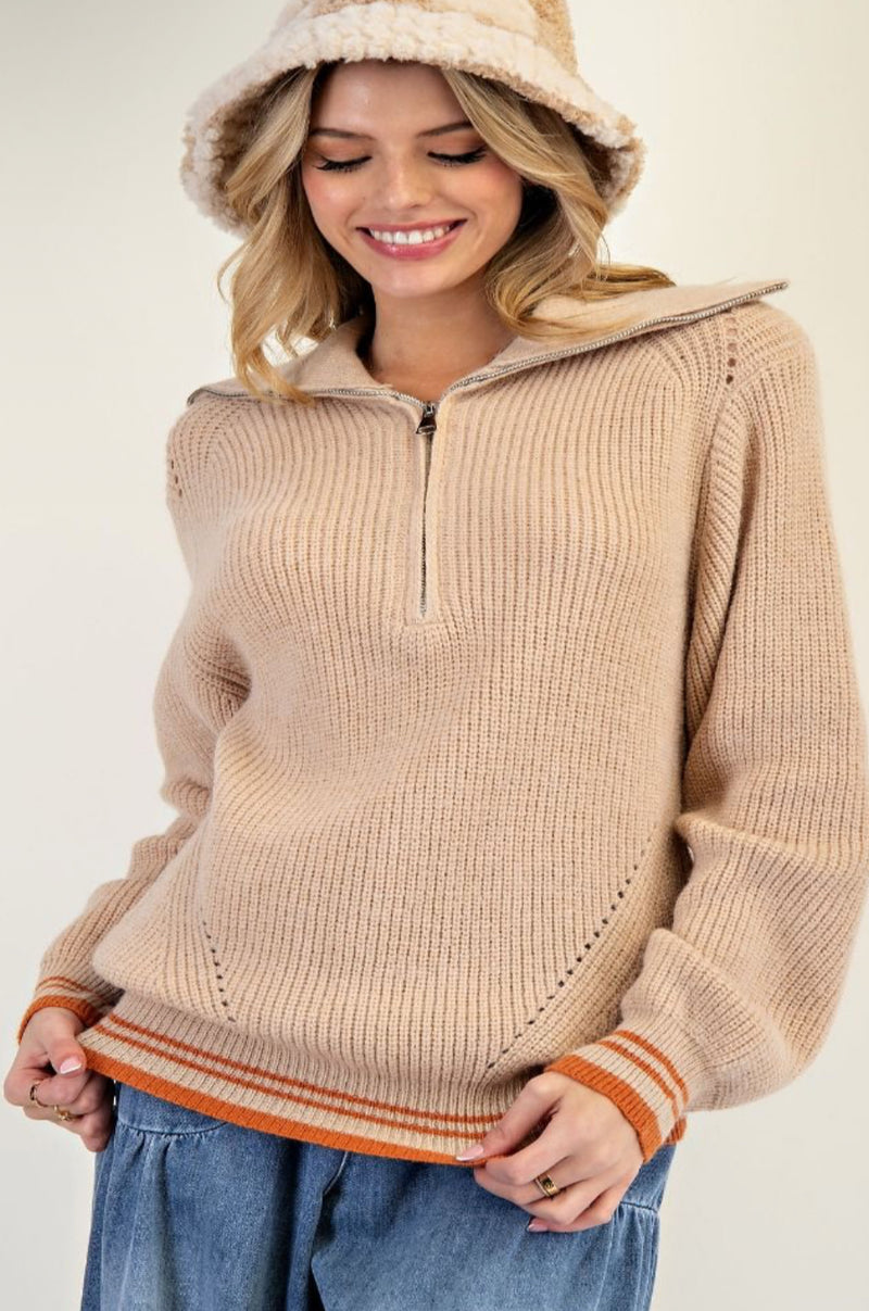 Half-Zip Knit Sweater – Casual Collared Pullover
