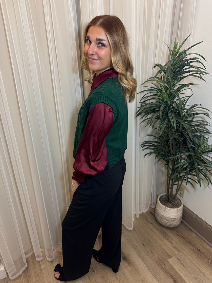 Emerald Cable Knit Side-Tie Sweater Vest | SeaJay’s Boutique