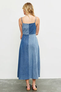 Women's Denim Strap Midi Dress with Pockets - Back View