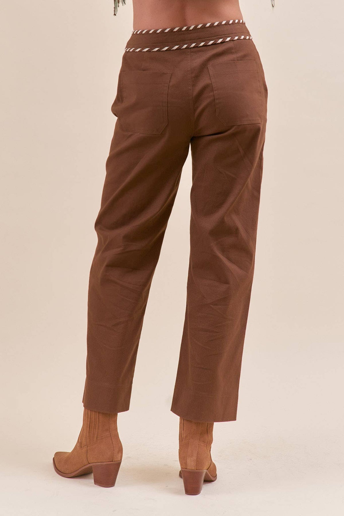 High Waist Wide Leg Pants with Whipstitch Trim