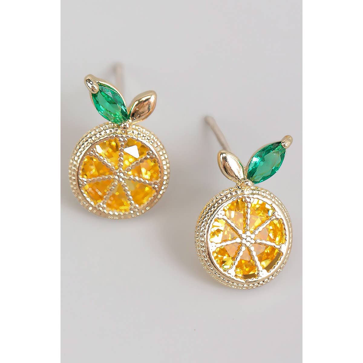 Dazzling Brass And CZ Lemon Studs