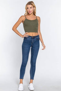 With Bra Cup Crop Rib Knit Cami Top for Stylish Comfort