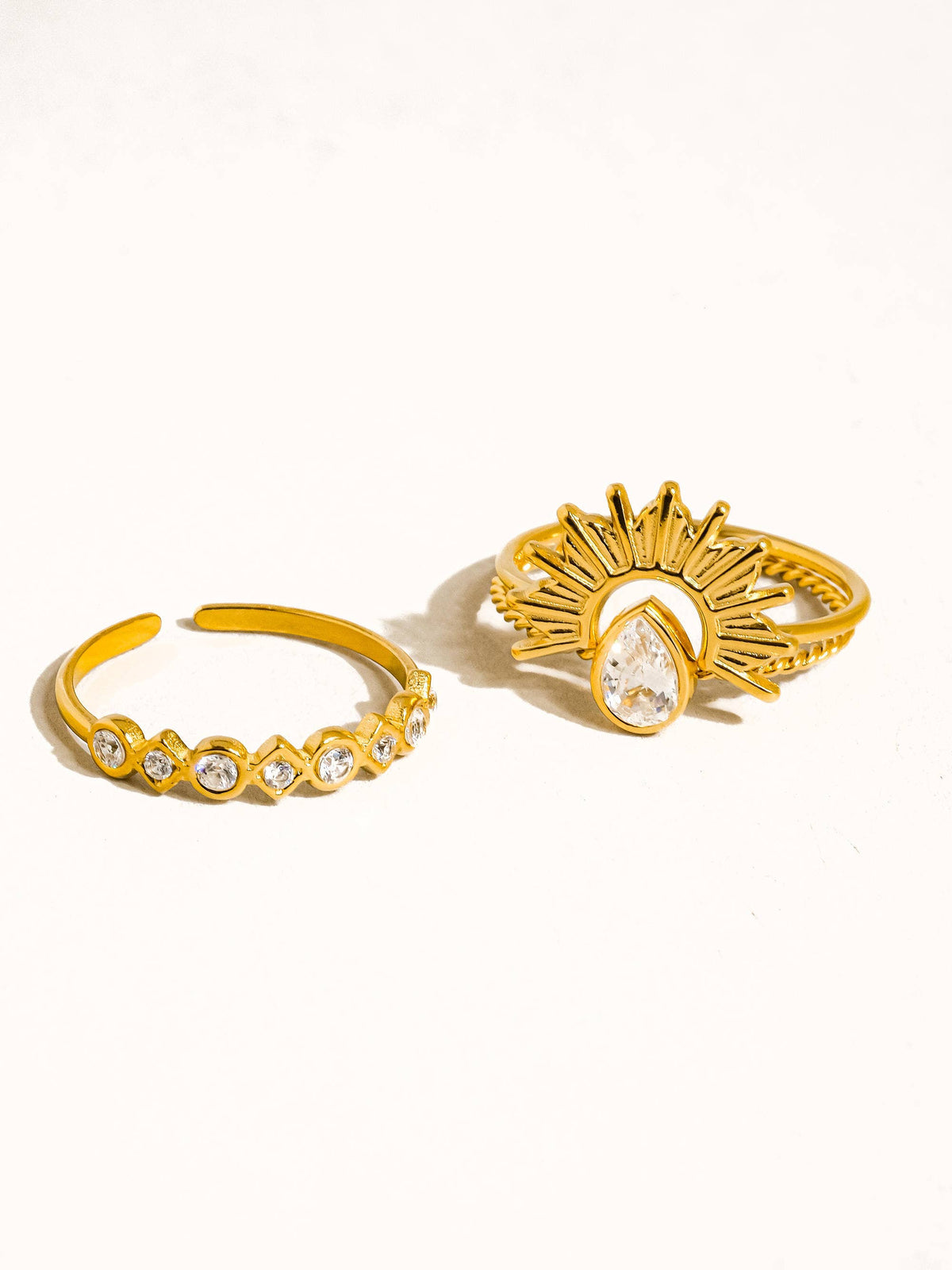 Françoise 18K Gold Non-Tarnish Sun Stone CZ Layered Ring