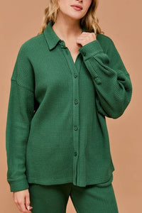 Waffle Button Down Oversized Shirt Jacket
