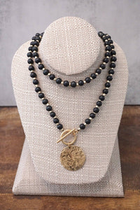 PennyLine inc Italian Jewelry: Multi Strand Wooden Beads Short Coin Necklace in Black and Gold
