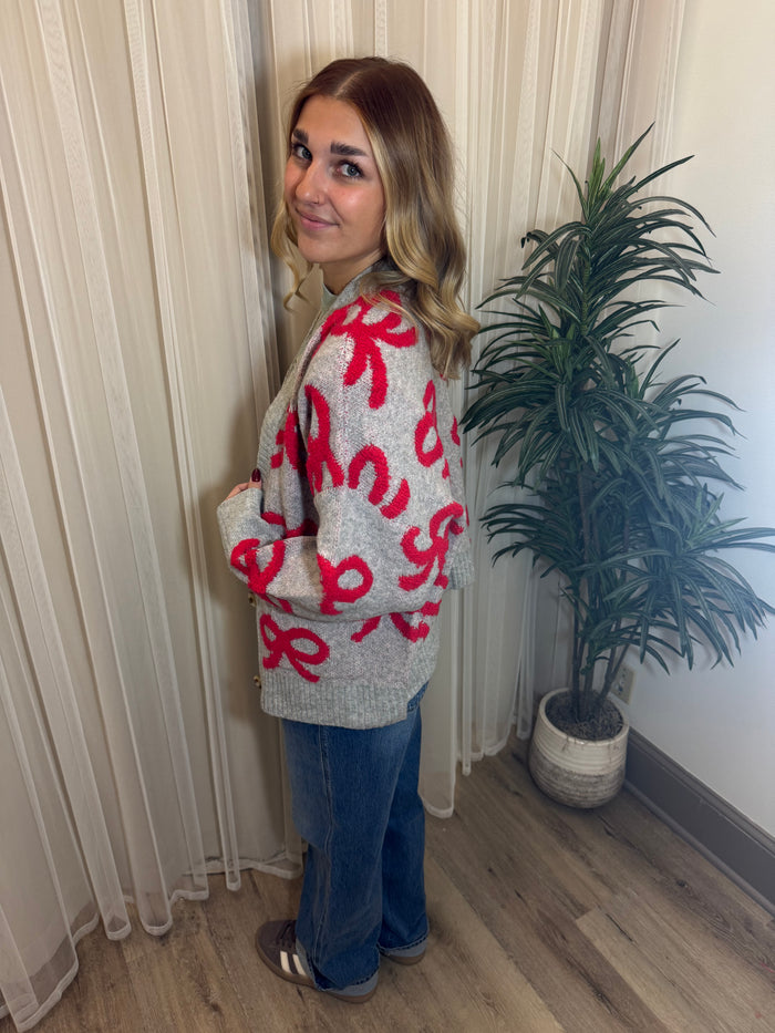 Holiday Bow Jacquard Knit Cardigan Sweater | SeaJay’s Boutique