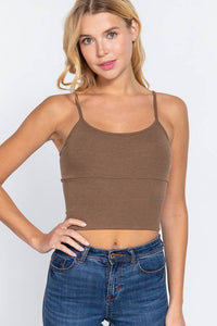 With Bra Cup Crop Rib Knit Cami Top for Stylish Comfort