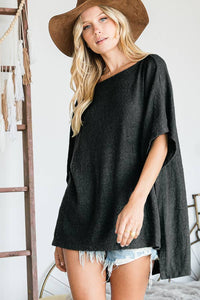 Hi-Low Hem Poncho Style Tunic Top - Black for Women