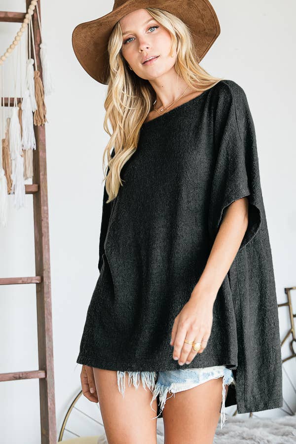 Hi-Low Hem Poncho Style Tunic Top - Black for Women