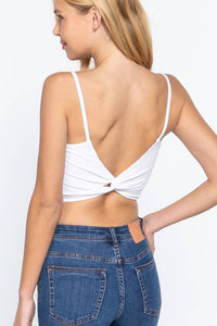 Round Neck Removable Bra Cup Twisted Back Cami Top Style