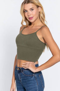 With Bra Cup Crop Rib Knit Cami Top for Stylish Comfort