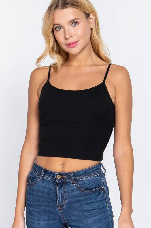 With Bra Cup Crop Rib Knit Cami Top for Stylish Comfort