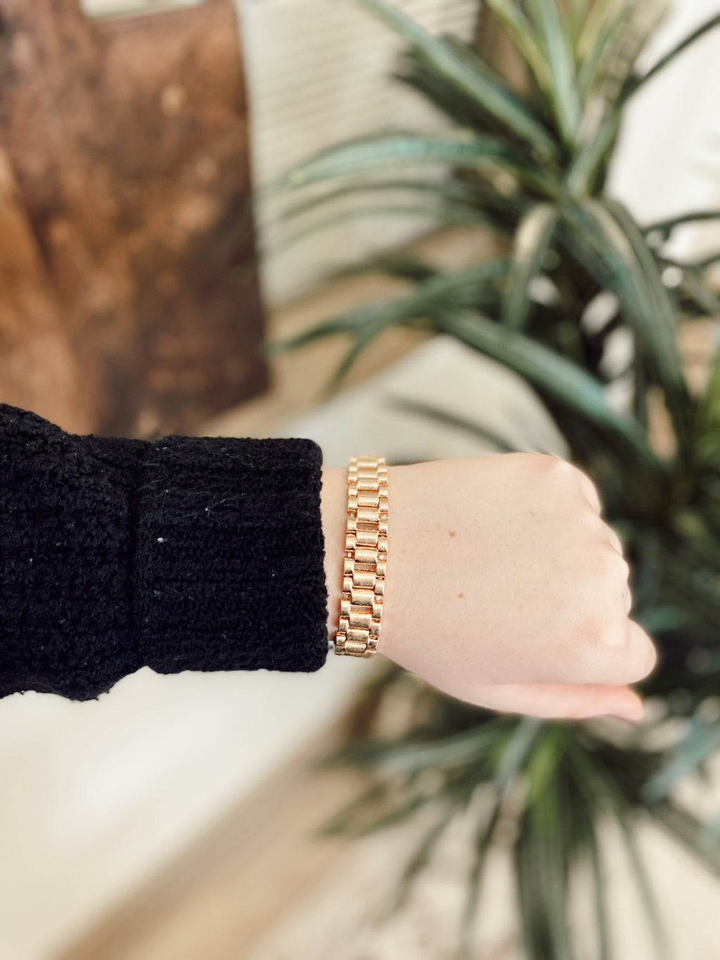 Gold Watch Band Textured Stretch Bracelet