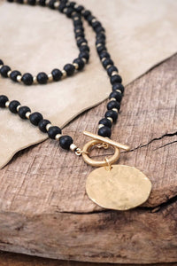 PennyLine inc Italian Jewelry: Multi Strand Wooden Beads Short Coin Necklace in Black and Gold