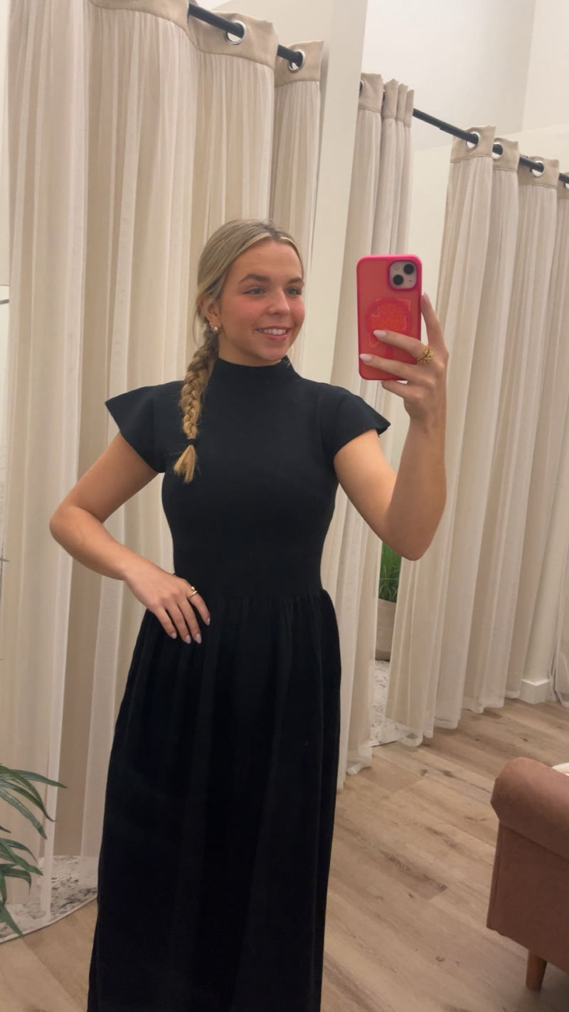 Mock Neck Stretch Waistband Twofer Dress
