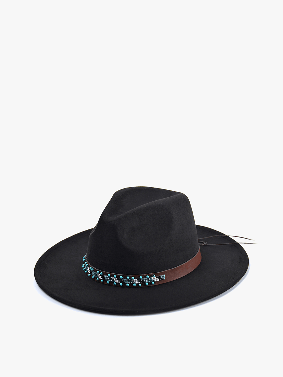 HAT2323 Teo Faux Suede Fedora w/ Turquoise Bead Band