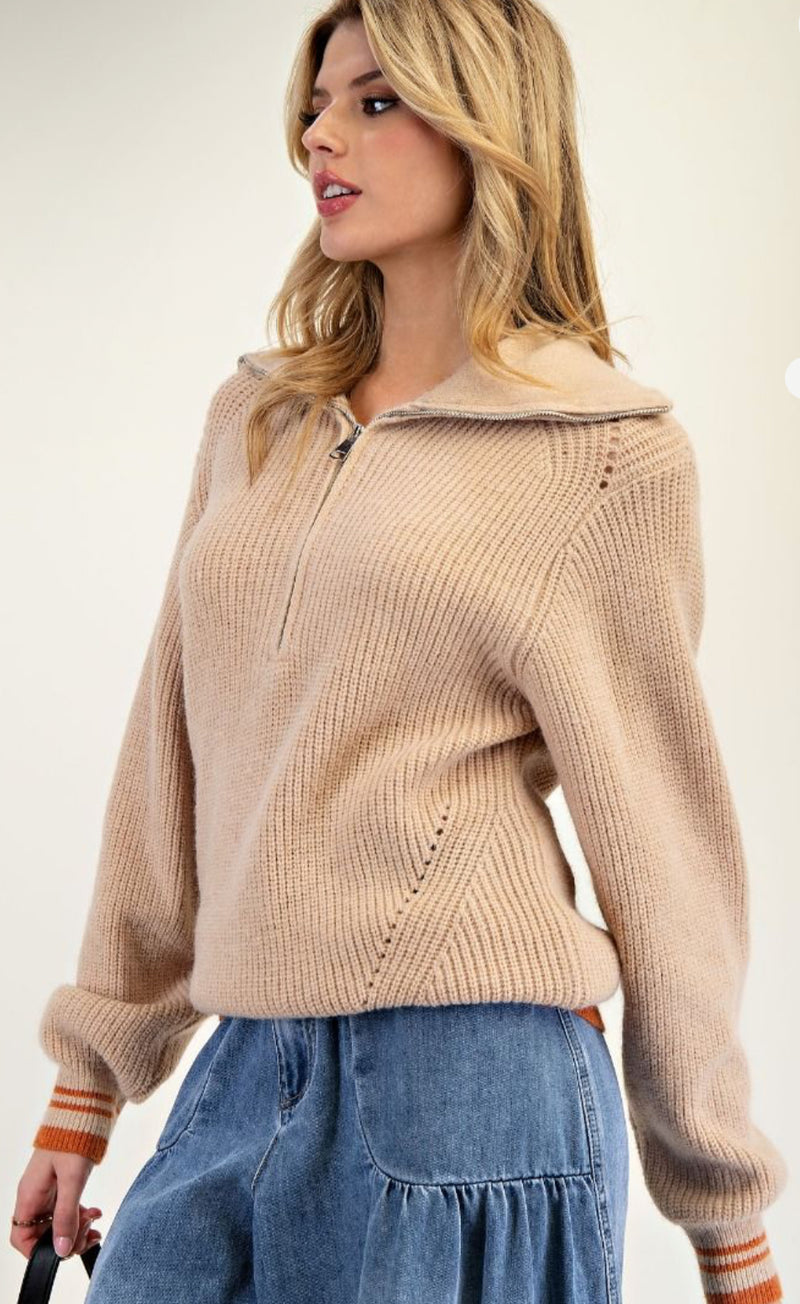 Half-Zip Knit Sweater – Casual Collared Pullover