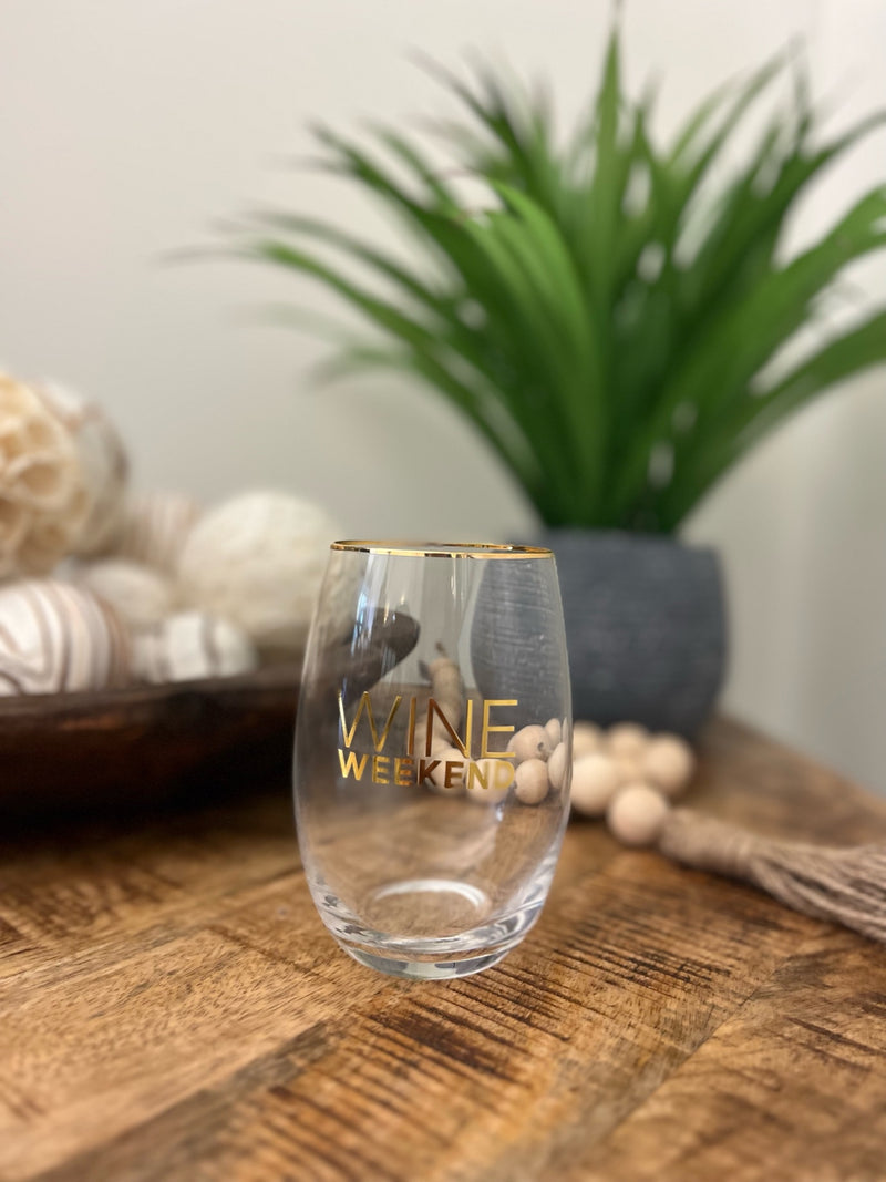 Wine Weekend - Gold Trim Stemless Wine Glass