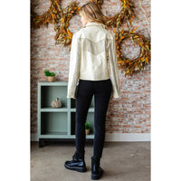 Rhinestone Fringe Faux Leather Moto Jacket for Women
