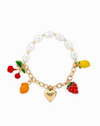 Fruit Charm Locket Half Chain Bracelet with Glossy Enamel Fruit Charms
