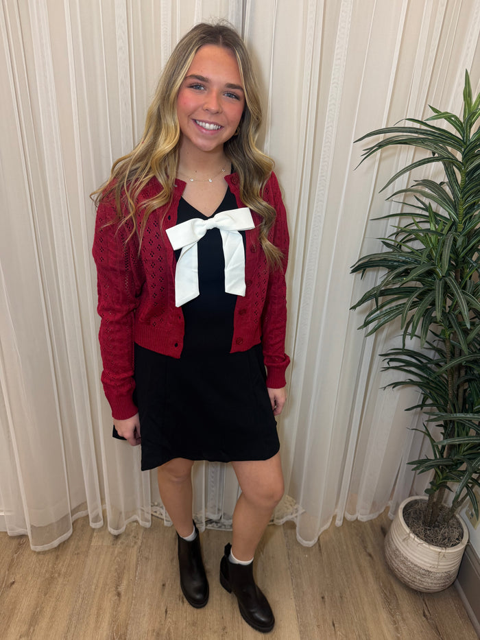 Red Merino Blend Cable Knit Button Cardigan | SeaJay’s Boutique