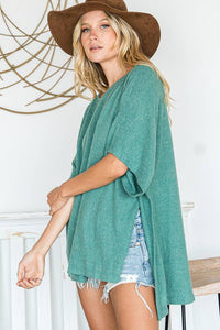 Hi-Low Hem Poncho Style Tunic Top - Black for Women
