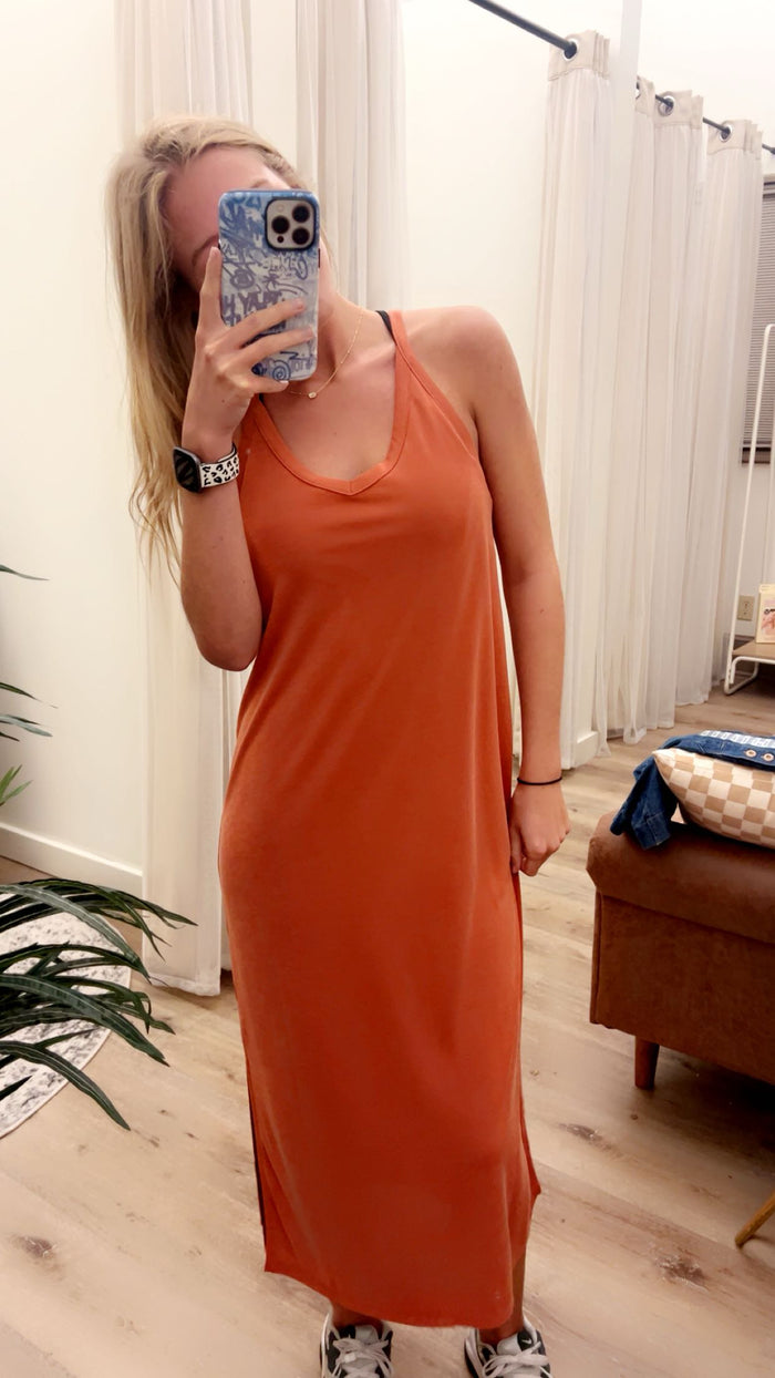 Soft V Neck Midi Dress with Side Slits