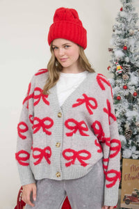 Holiday Bow Jacquard Knit Cardigan Sweater | SeaJay’s Boutique
