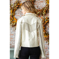 Rhinestone Fringe Faux Leather Moto Jacket for Women