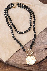 PennyLine inc Italian Jewelry: Multi Strand Wooden Beads Short Coin Necklace in Black and Gold