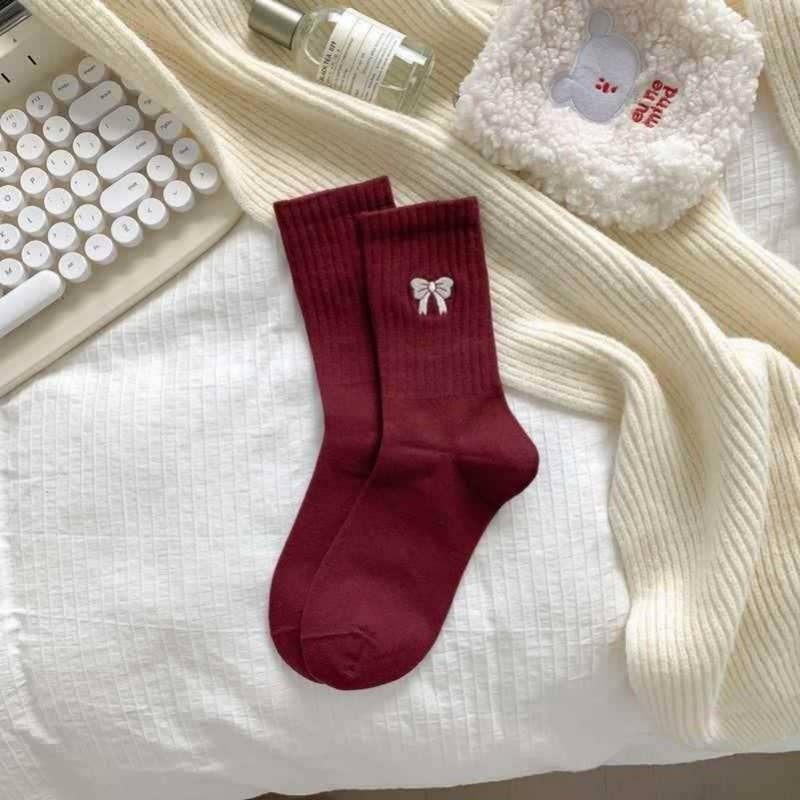 Bow Half-Crew Socks — Merlot | SeaJay’s Boutique