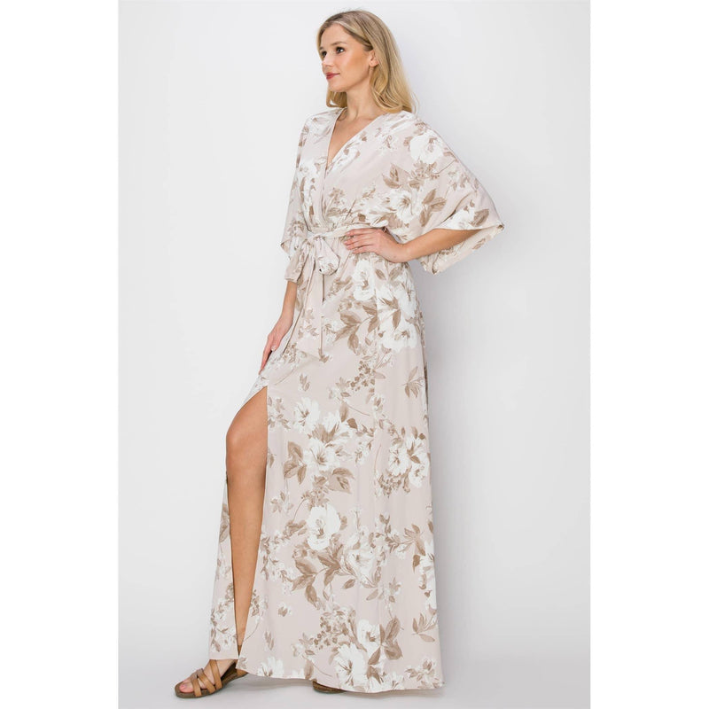 CASUAL TAUPE FLOWER PRINTED MAXI DRESS