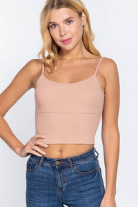 With Bra Cup Crop Rib Knit Cami Top for Stylish Comfort