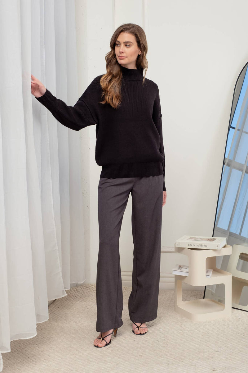 Black Mock Neck Exposed Seam Sweater | SeaJay’s Boutique