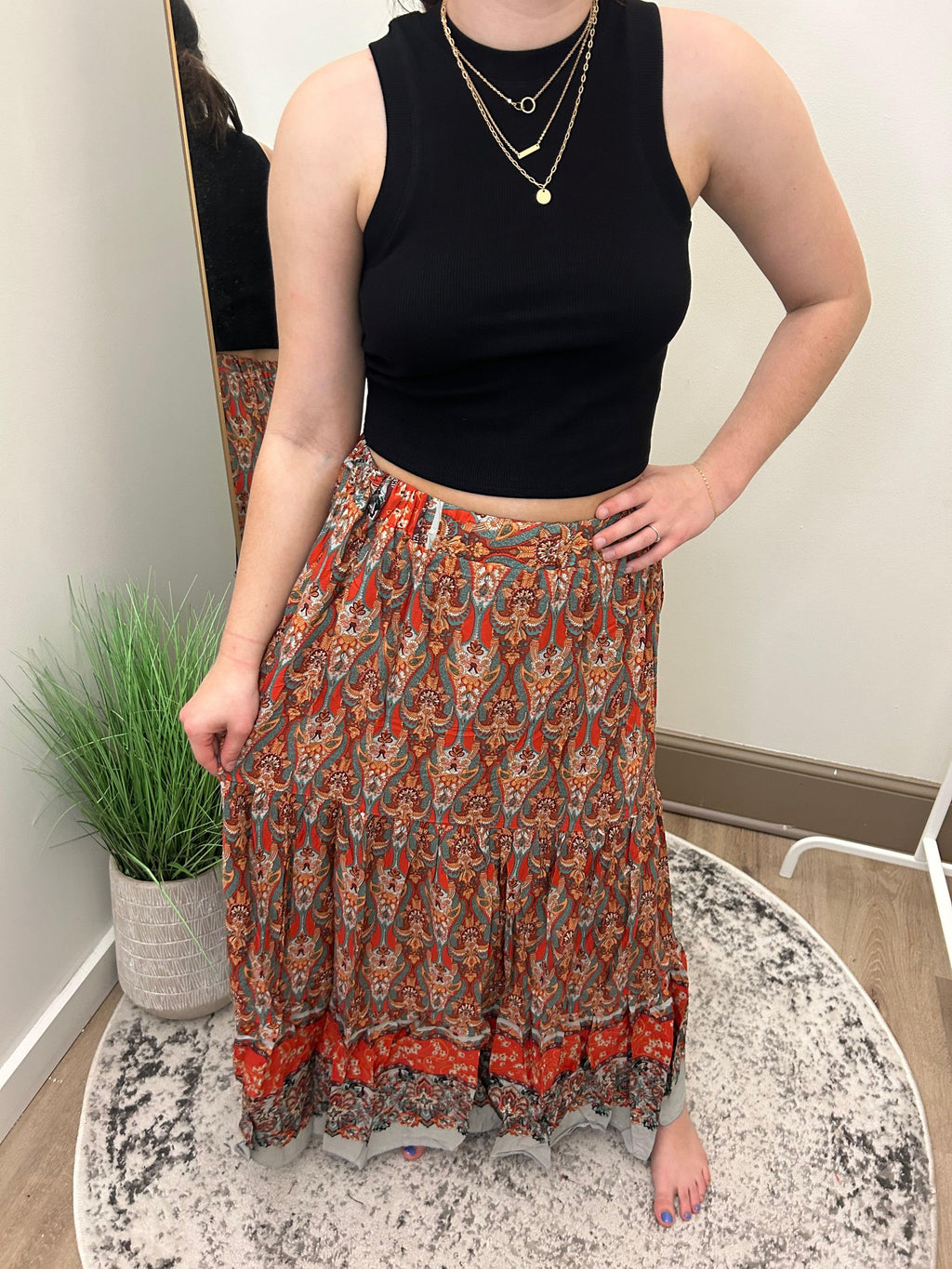 Boho Floral Tiered Maxi Skirt