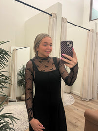 High Neck Fitted Sheer Mesh Bows Lace Knit Top Long Sleeve