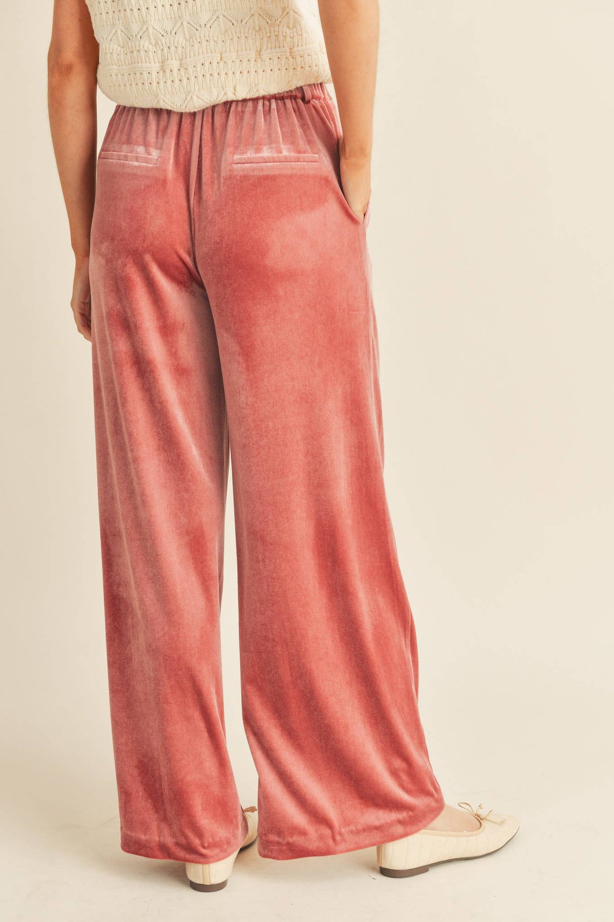 Wide Leg Velvet Trousers - Rose Mauve