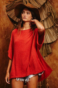 Hi-Low Hem Poncho Style Tunic Top - Black for Women