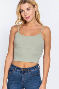 With Bra Cup Crop Rib Knit Cami Top for Stylish Comfort