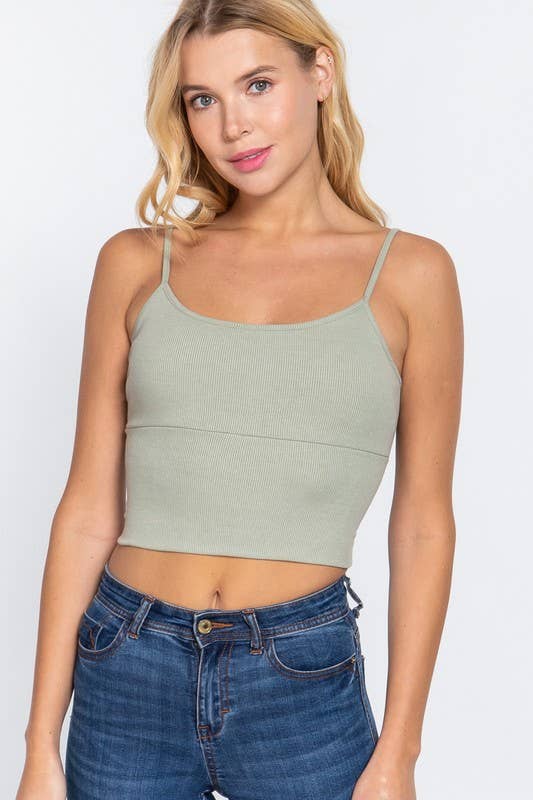 With Bra Cup Crop Rib Knit Cami Top for Stylish Comfort