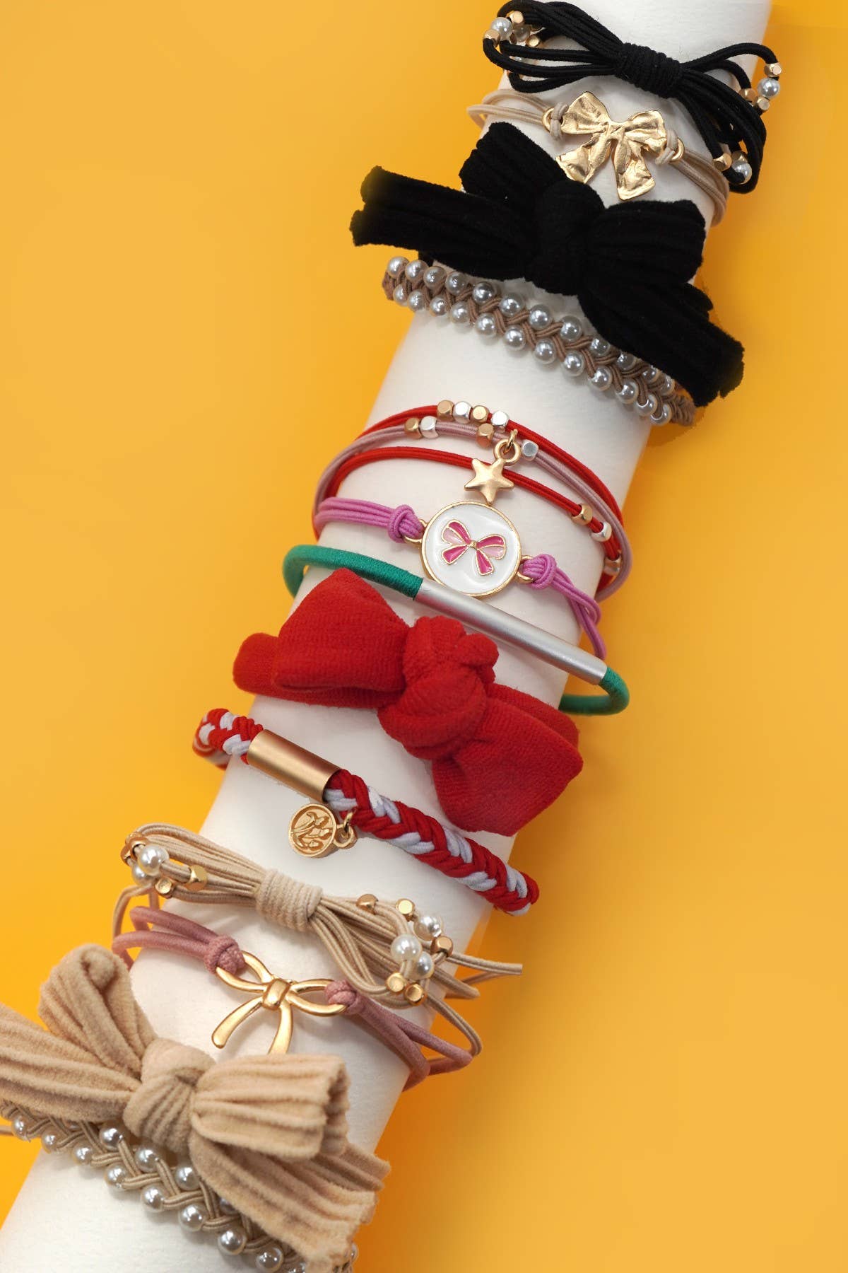 Boho Bow Hair Tie & Bracelet Set — Christmas or Black | SeaJay’s Boutique