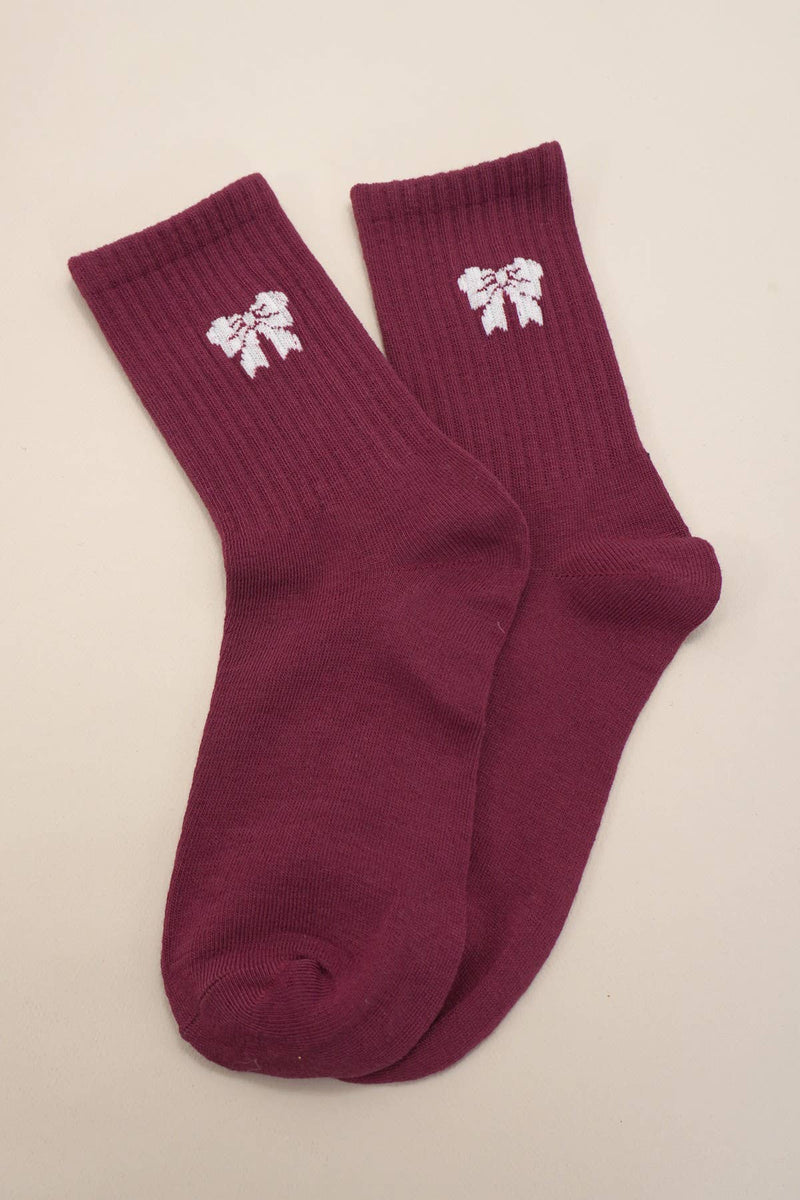 Bow Half-Crew Socks — Merlot | SeaJay’s Boutique