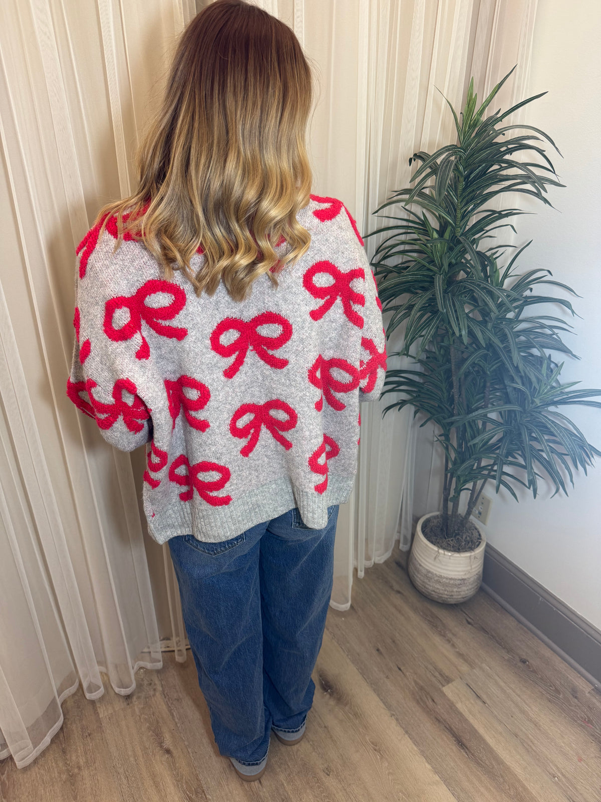 Holiday Bow Jacquard Knit Cardigan Sweater | SeaJay’s Boutique